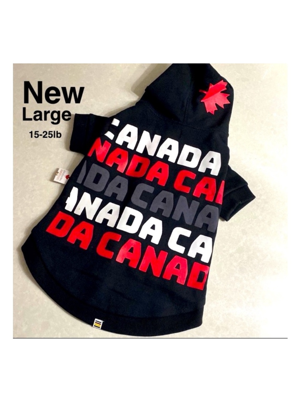 New CANADA maple leaf Hudson Bay dog hoodie Size L black ⭐️⭐️⭐️⭐️
